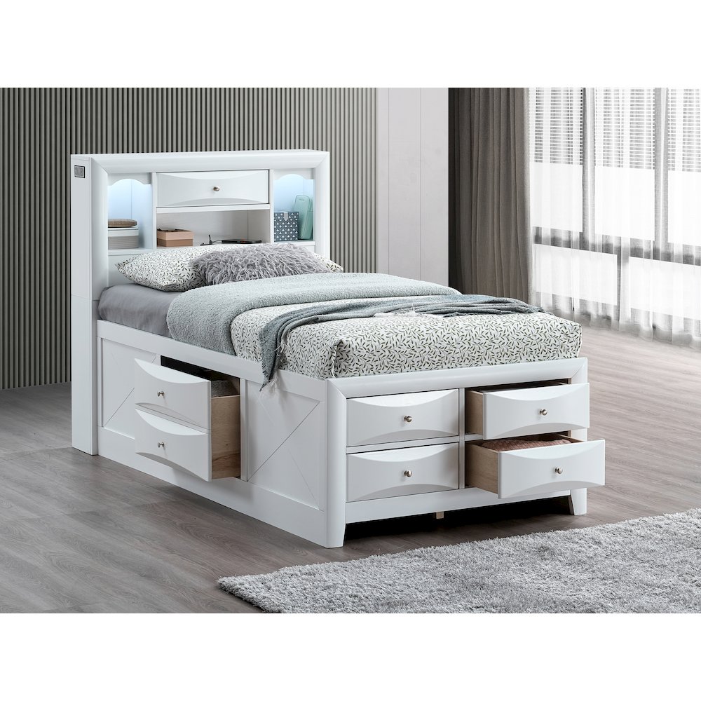Platform Bed Frame with Headboard, Modern Wooden Bed Frame Bedroom, White, Twin. Picture 2