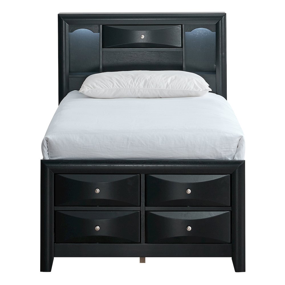 Platform Bed Frame with Headboard, Modern Wooden Bed Frame Bedroom, Black, Twin. Picture 3
