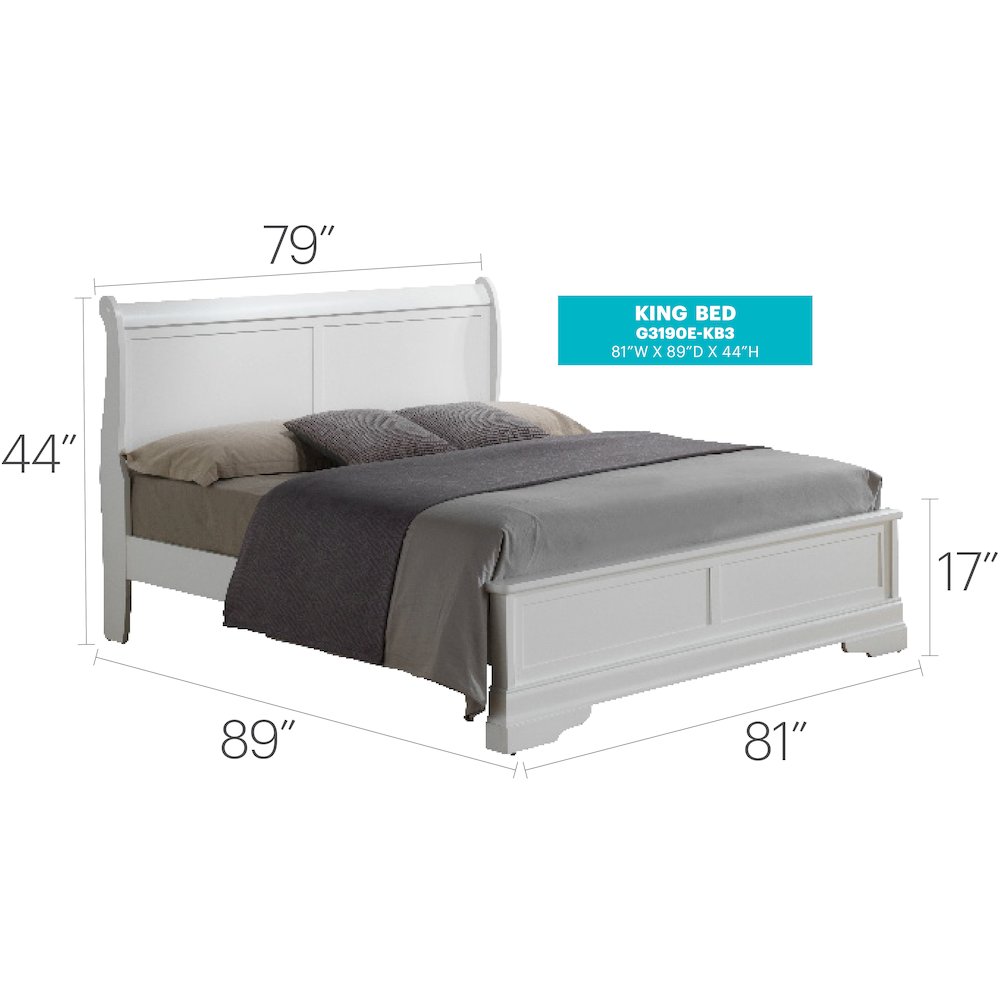 Glory Furniture Louis Phillipe King Bed in White Color. Picture 3