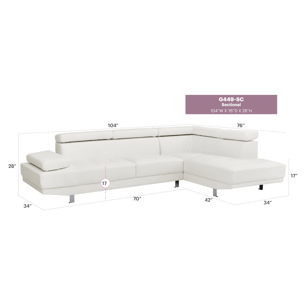 Glory Furniture Riveredge Sectional in White Color. Picture 7