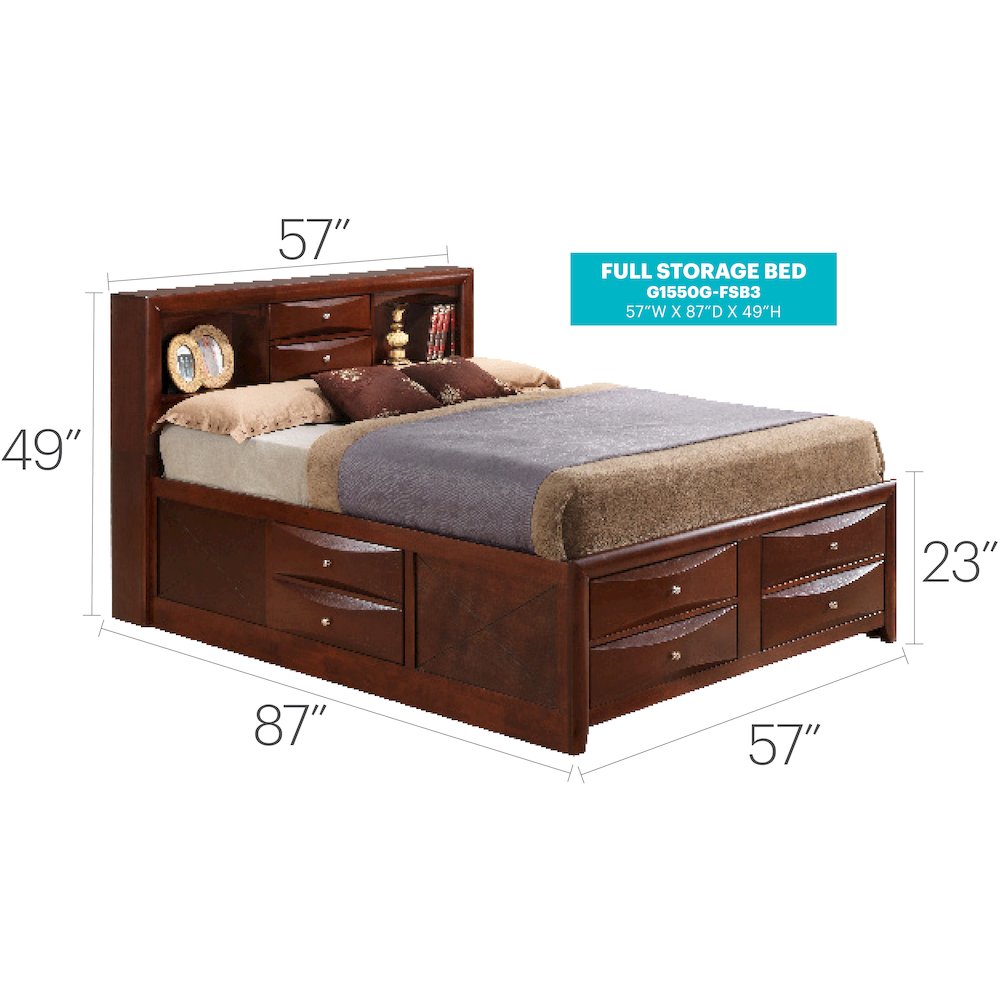 Glory Furniture Marilla Full Storage Bed in Cherry Color. Picture 3