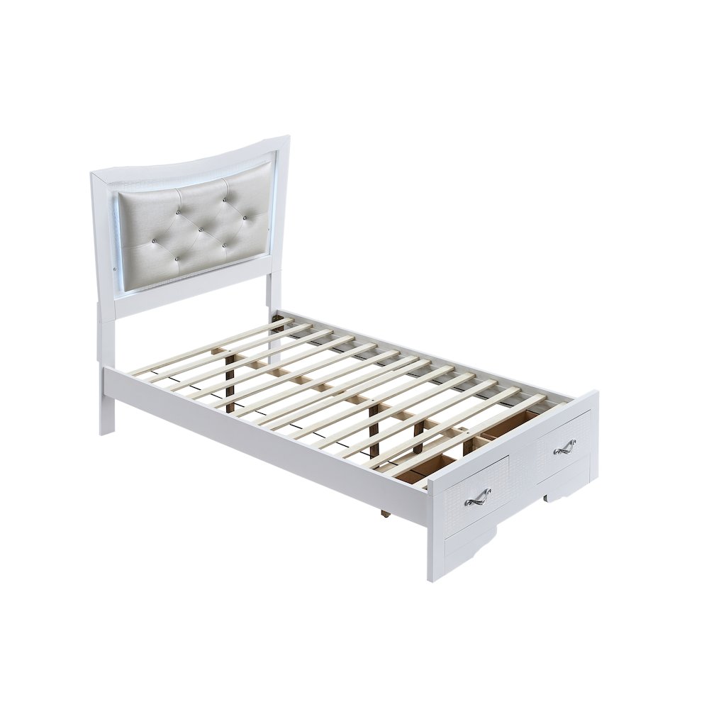 Storage Bed with LED Tufted Headboard, Bedroom Beds, Sparkling White, Full. Picture 5