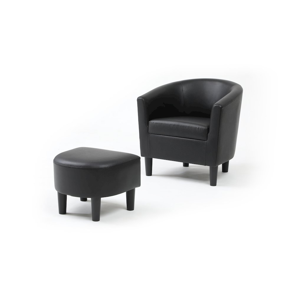 Accent Chair with Ottoman Set, Compact Lounge Chair for Bedroom, Black. Picture 1