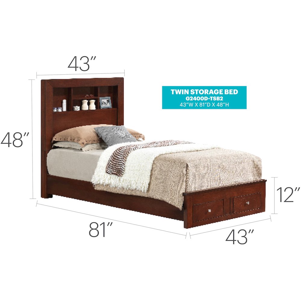 Glory Furniture Burlington Twin Storage Bed in Cherry Color. Picture 7