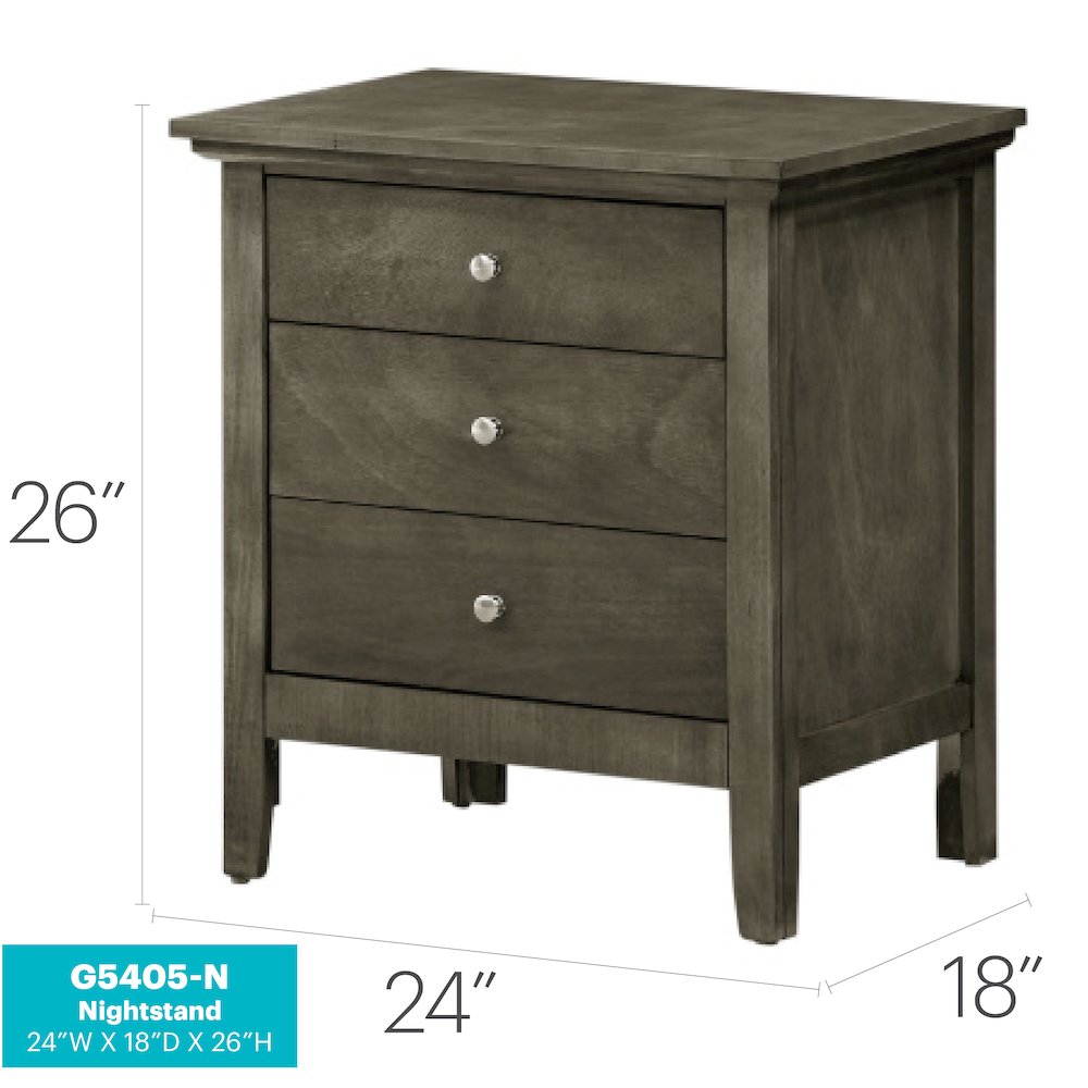 Glory Furniture Hammond   3 Drawer Nightstand, Smoked Gray. Picture 8