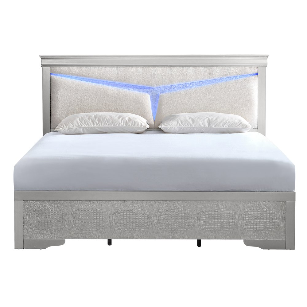 Storage Bed with LED Tufted Headboard, Bedroom Beds, Silver Champagne, Queen. Picture 3