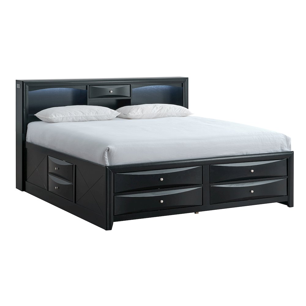 Platform Bed Frame with Headboard, Modern Wooden Bed Frame Bedroom, Black, King. Picture 1