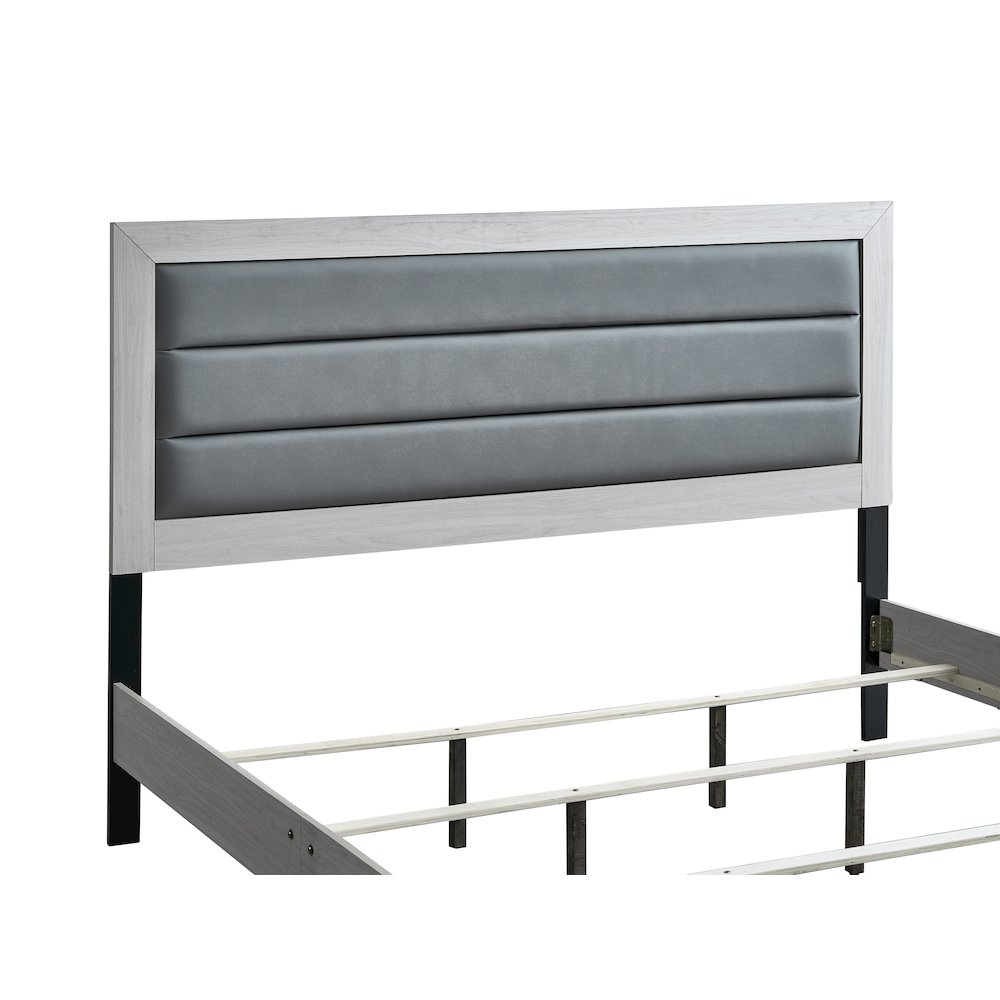 Wooden Platform Bed Frame with Headboard, Bedroom Bed Furniture, Beige, Full. Picture 5