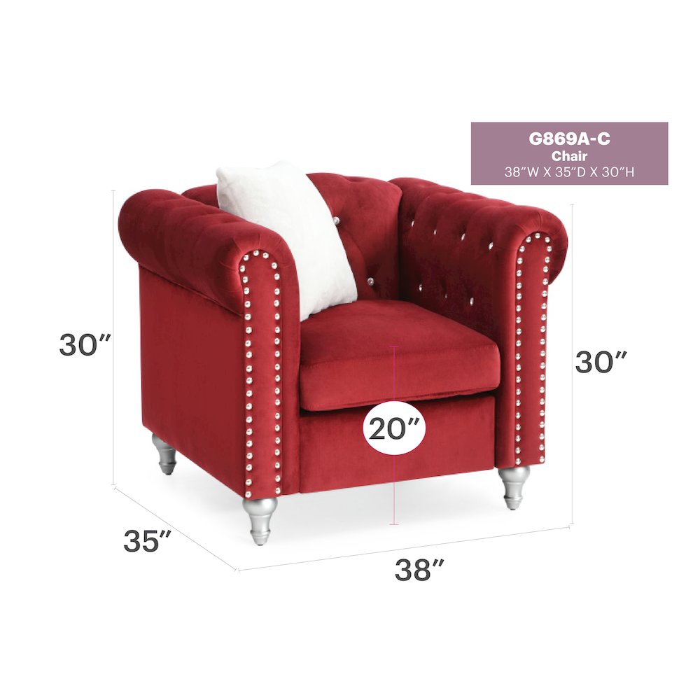 Glory Furniture Raisa Accent Chair in Burgundy Color. Picture 6
