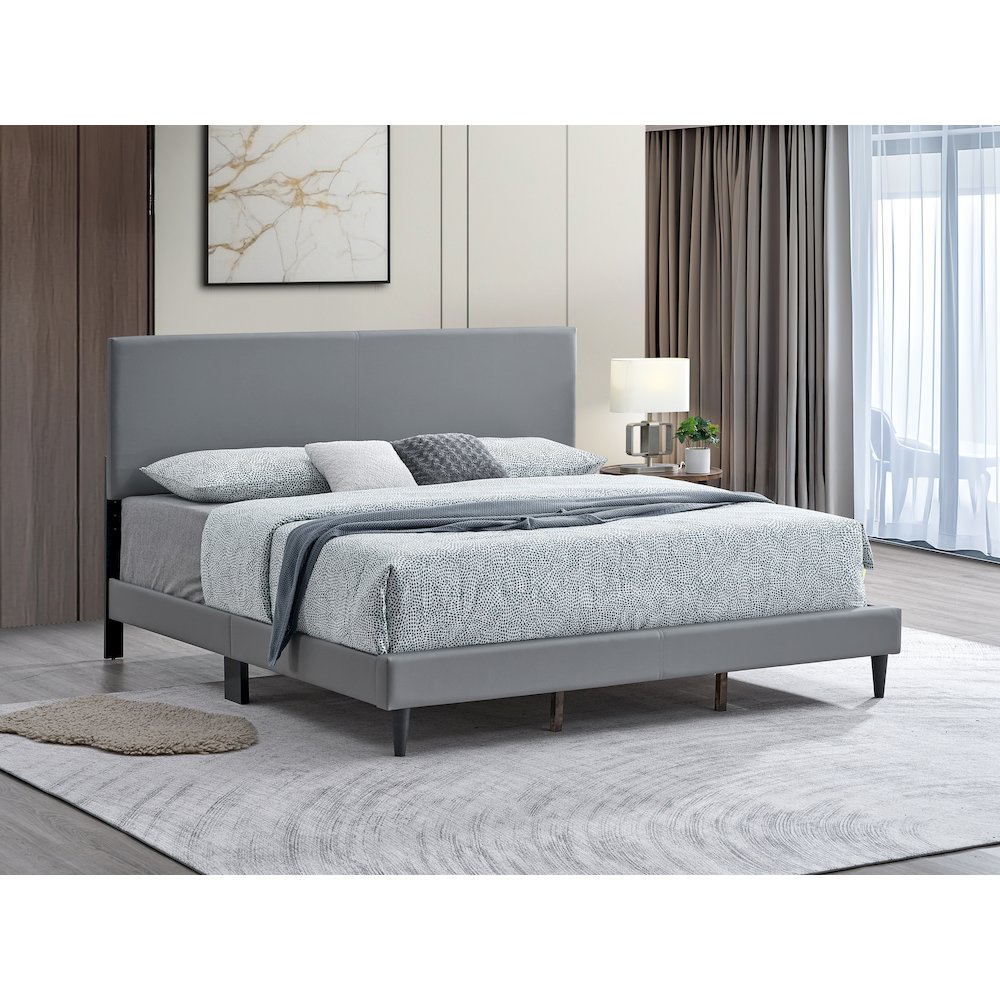 Baron King Size Platform Bed, Light Grey. Picture 6