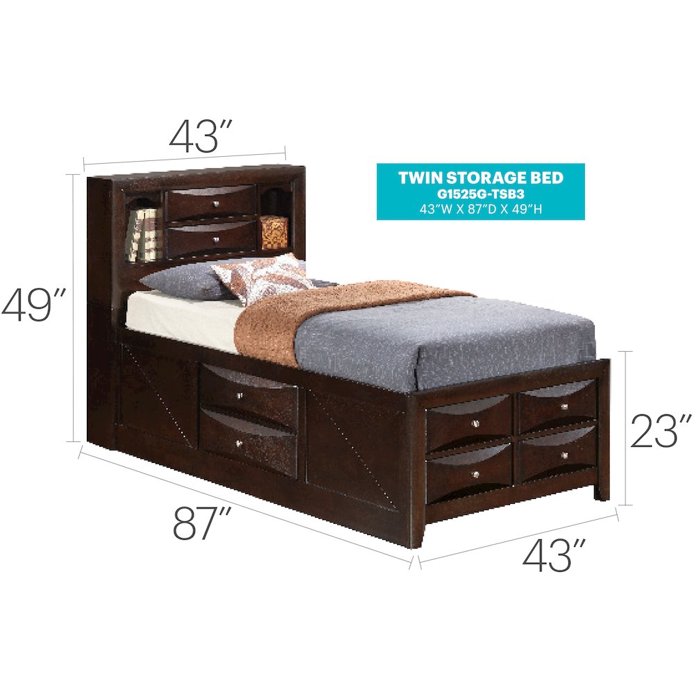 Glory Furniture Marilla Twin Storage Bed in Cappuccino Color. Picture 7