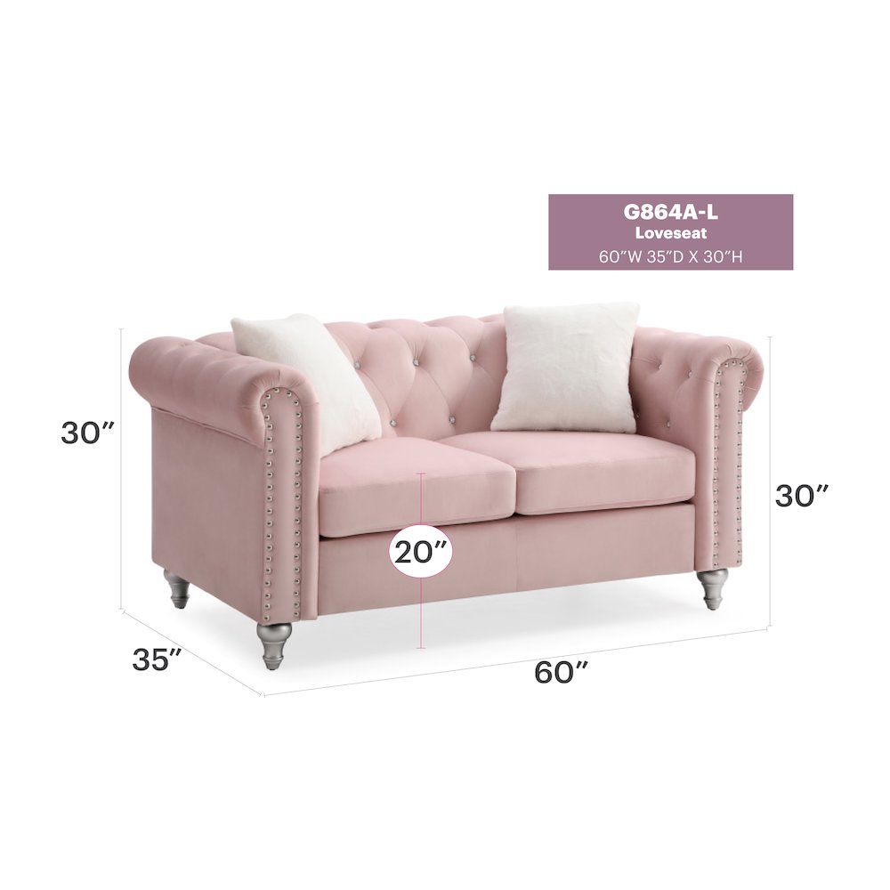 Glory Furniture Raisa Loveseat in Pink Color. Picture 6