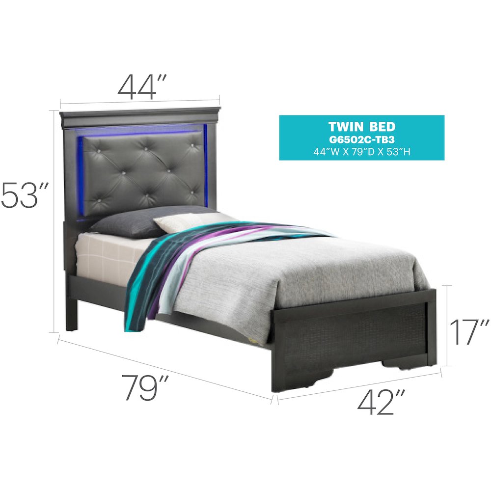 Glory Furniture Lorana Twin Bed in Metalic Black Color. Picture 7