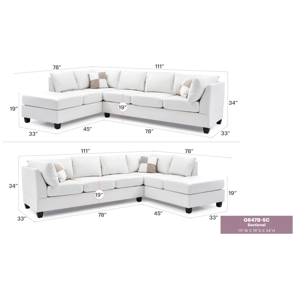 Glory Furniture Malone Sectional in White Color. Picture 7