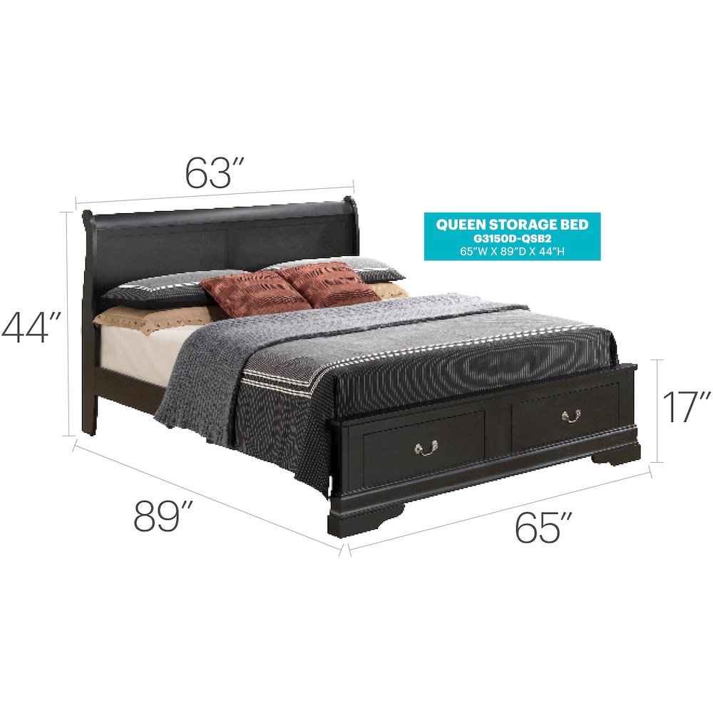 Glory Furniture Louis Phillipe Queen Storage Bed in Black Color. Picture 7