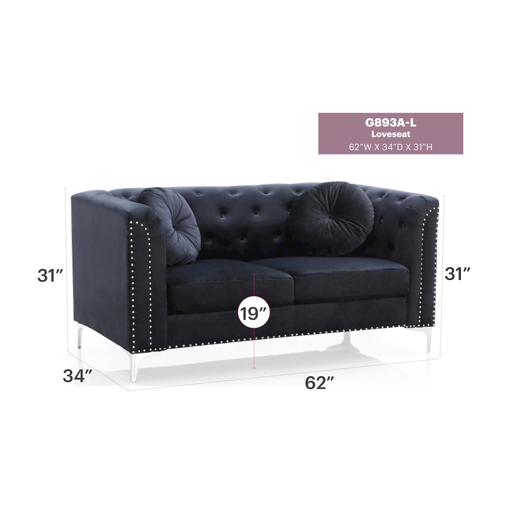 Glory Furniture Pompano Loveseat in Black Color. Picture 8