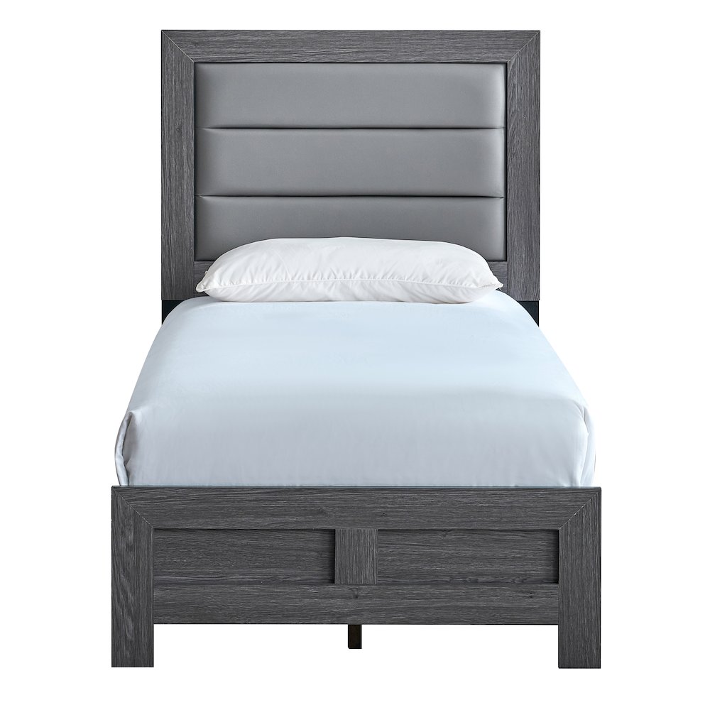 Wooden Platform Bed Frame with Headboard, Bedroom Bed Furniture, Gray, Twin. Picture 3