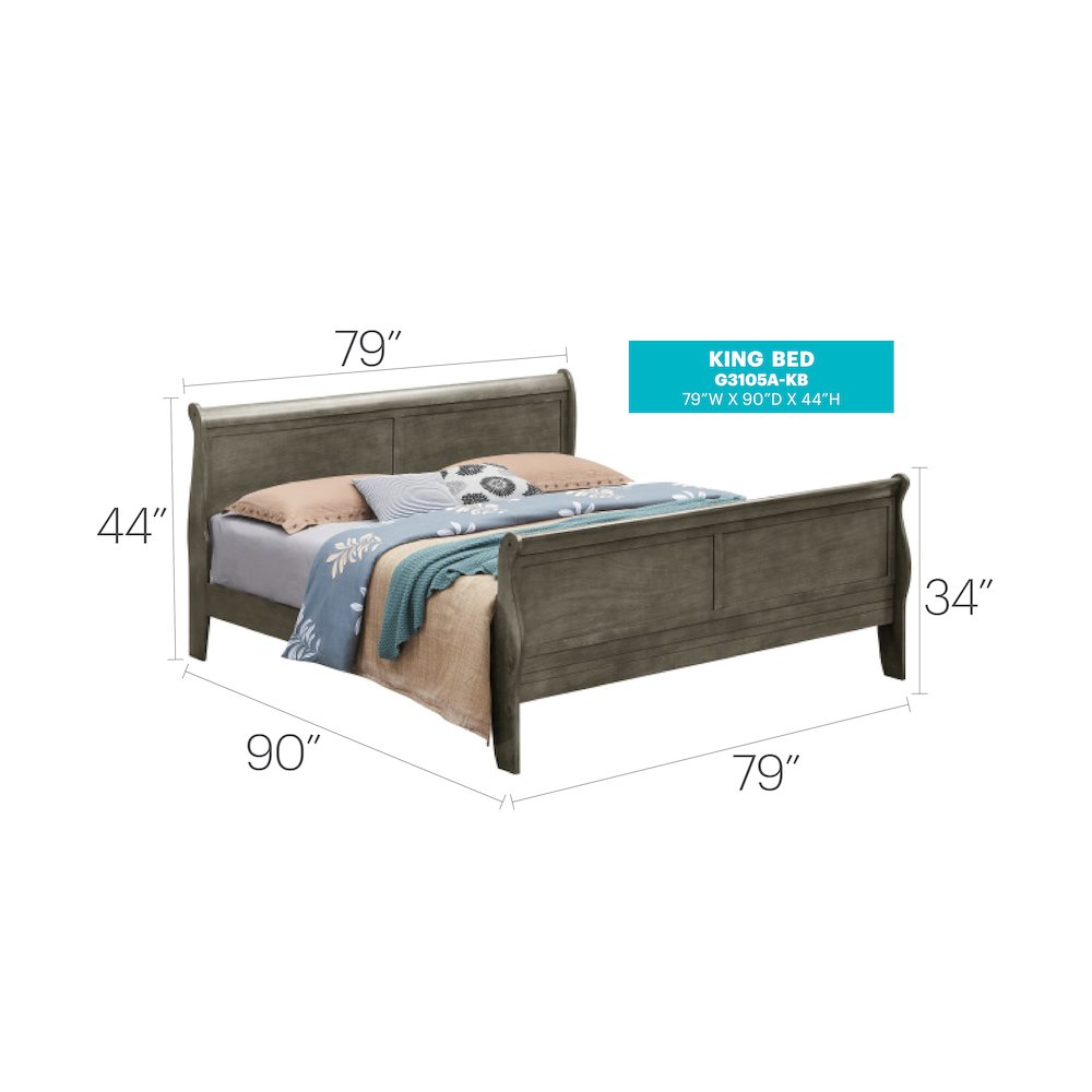 Glory Furniture Louis Phillipe King Bed in Gray Color. Picture 15