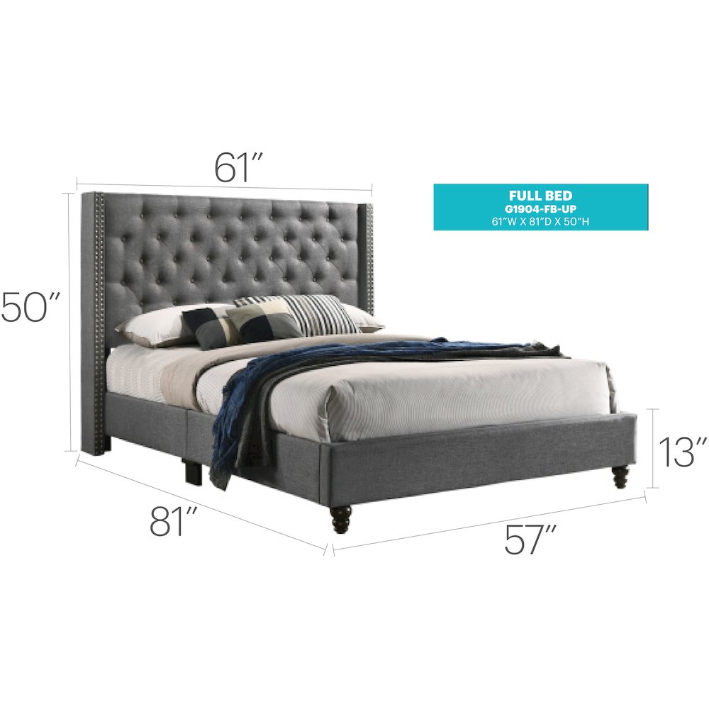 Glory Furniture Julie Full Bed in Gray Color. Picture 3