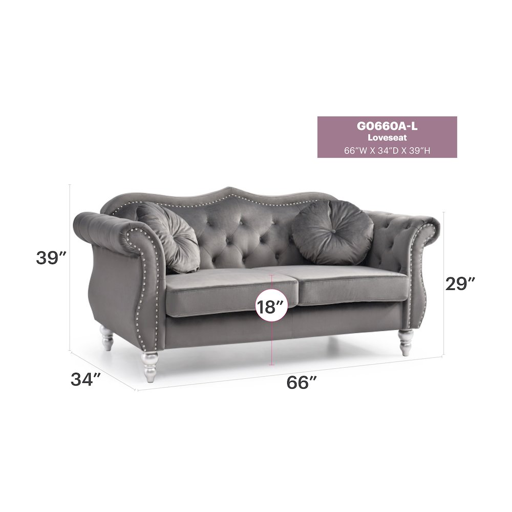 Glory Furniture Hollywood Loveseat in Dark Gray Color. Picture 6
