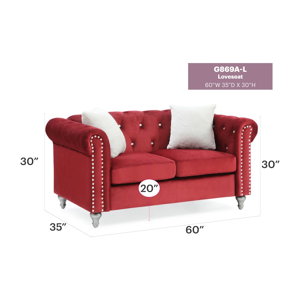 Glory Furniture Raisa Loveseat in Burgundy Color. Picture 6