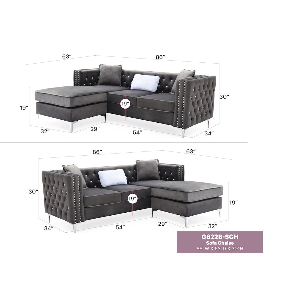 Glory Furniture Paige Sofa Chaise in Gray Color. Picture 7