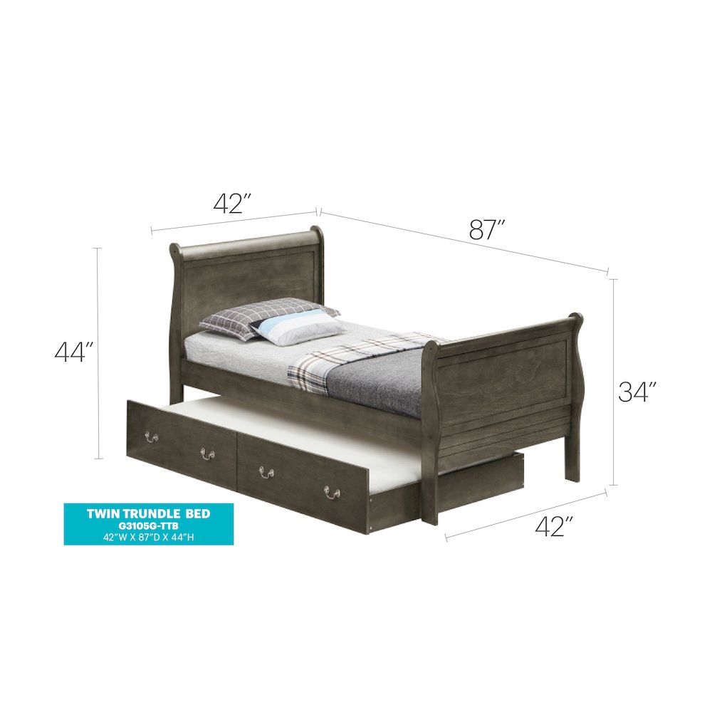 Glory Furniture Louis Phillipe Twin Trundle Bed in Gray Color. Picture 6