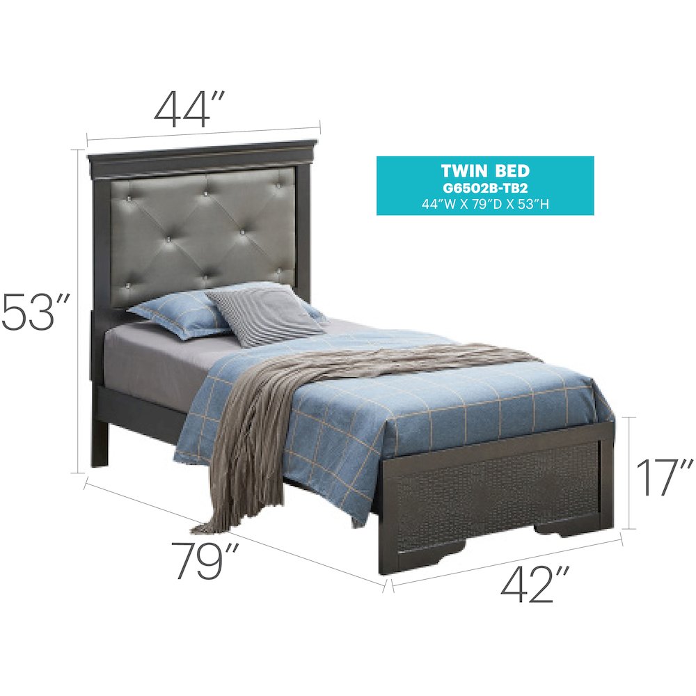 Glory Furniture Lorana Twin Bed in Metalic Black Color. Picture 7