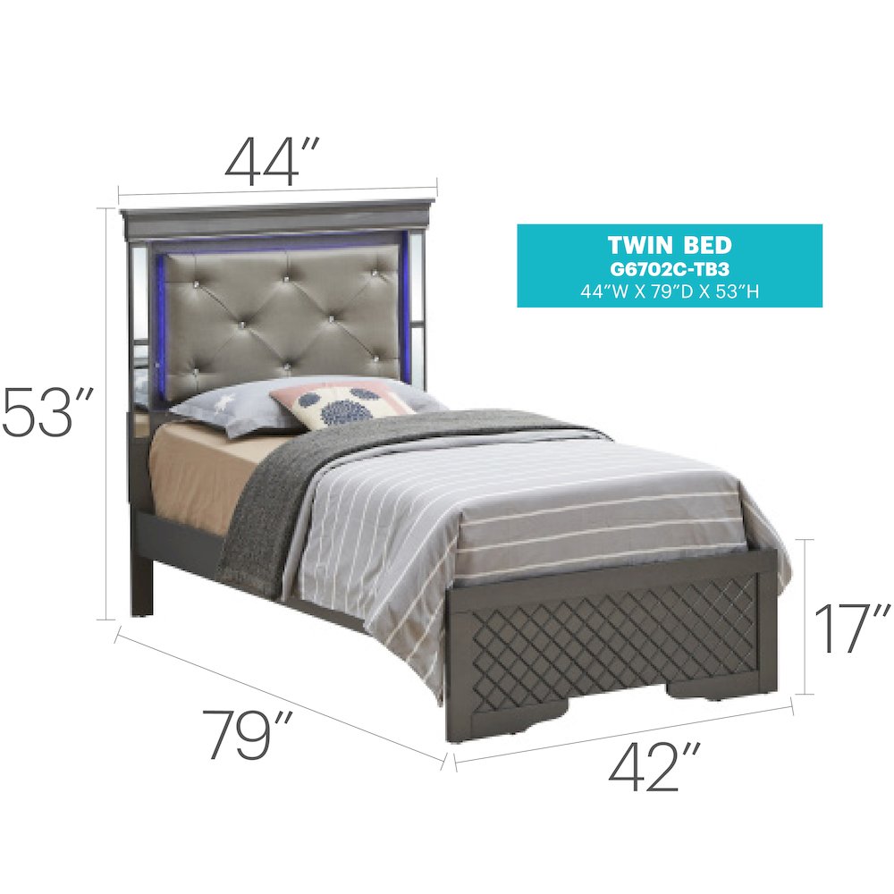 Glory Furniture Verona Twin Bed in Metalic Black Color. Picture 7