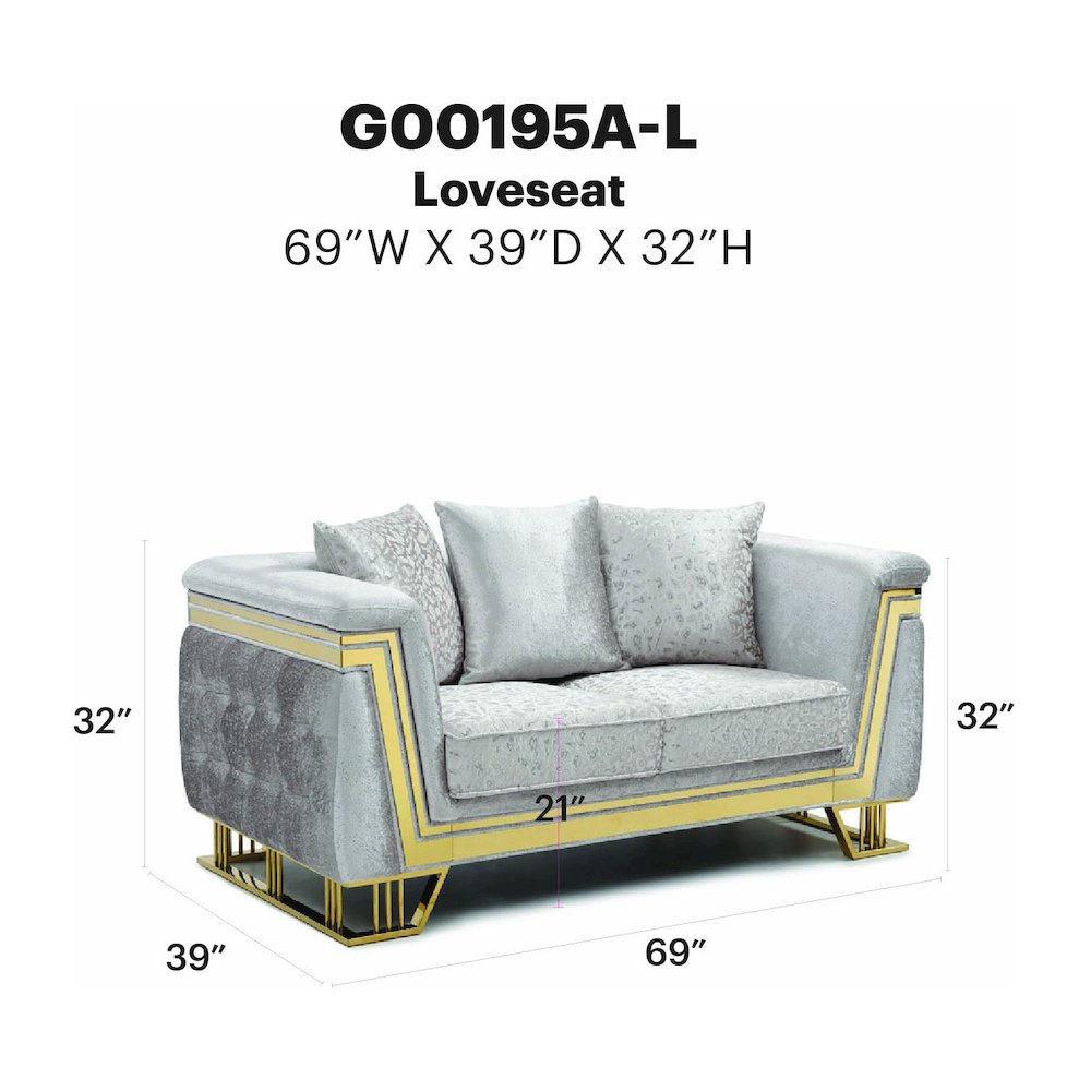 Glory Furniture Rebecca Loveseat , Shiny Silver. Picture 7
