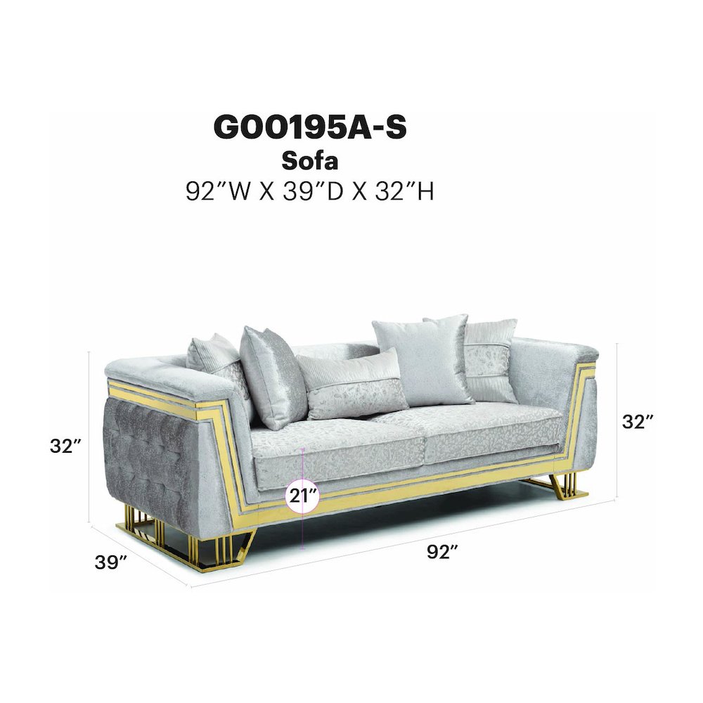 Glory Furniture Rebecca Sofa, Shiny Silver. Picture 7