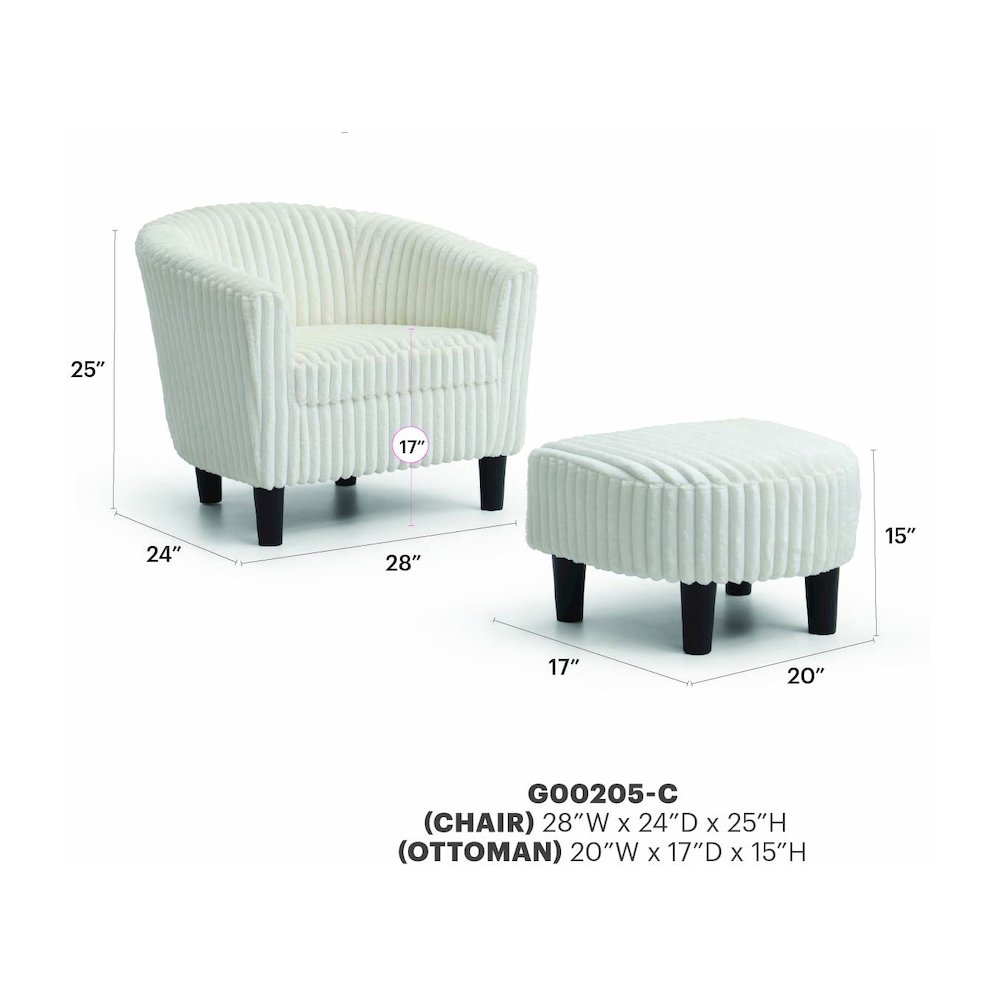 Accent Chair with Ottoman Set, Compact Lounge Chair for Bedroom, White. Picture 7