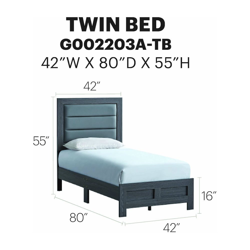 Wooden Platform Bed Frame with Headboard, Bedroom Bed Furniture, Gray, Twin. Picture 7