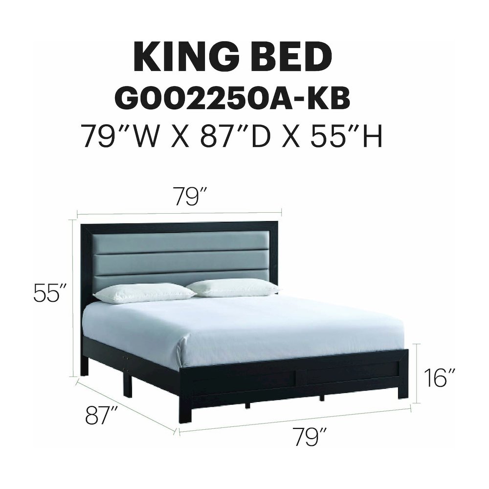Wooden Platform Bed Frame with Headboard, Bedroom Bed Furniture, Black, King. Picture 7