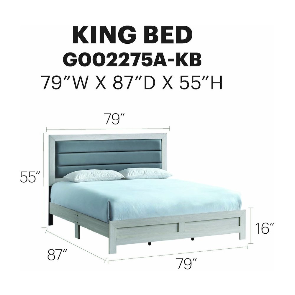 Wooden Platform Bed Frame with Headboard, Bedroom Bed Furniture, Beige, King. Picture 7