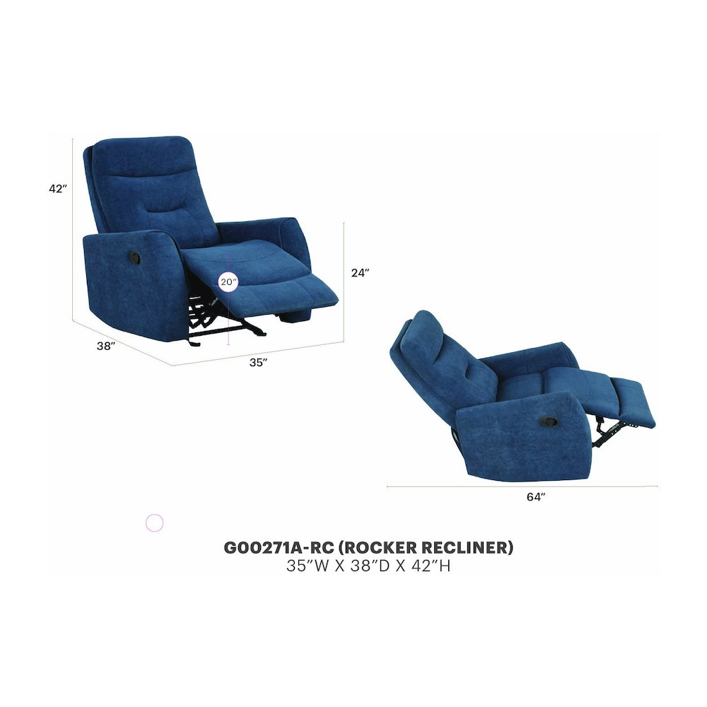 Glory Furniture Paterson Swivel Recliner, Blue. Picture 7