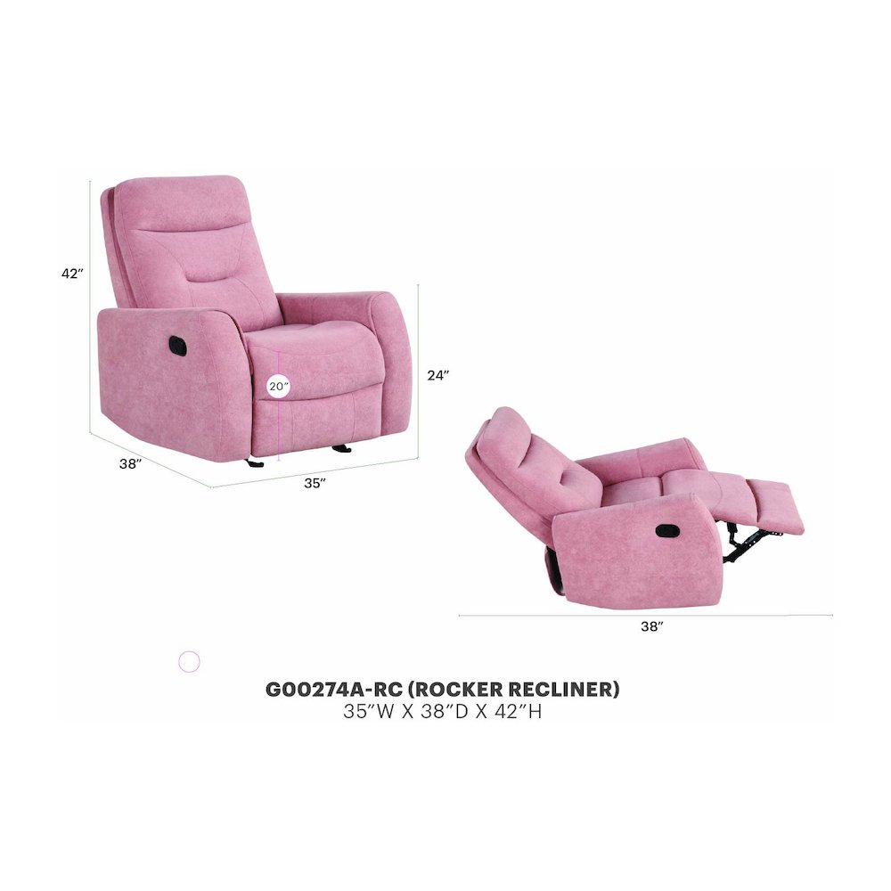 Glory Furniture Paterson Swivel Recliner, Pink. Picture 7