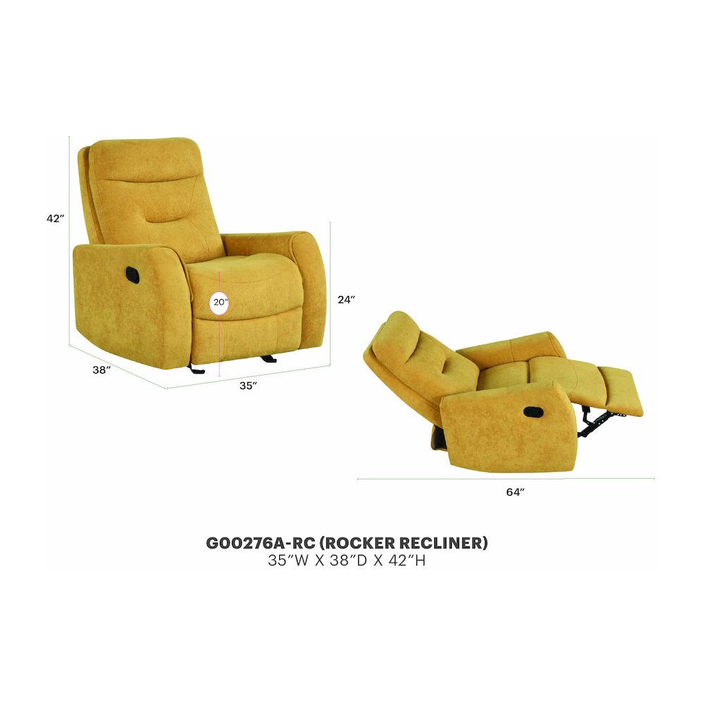 Glory Furniture Paterson Swivel Recliner, Yellow. Picture 7