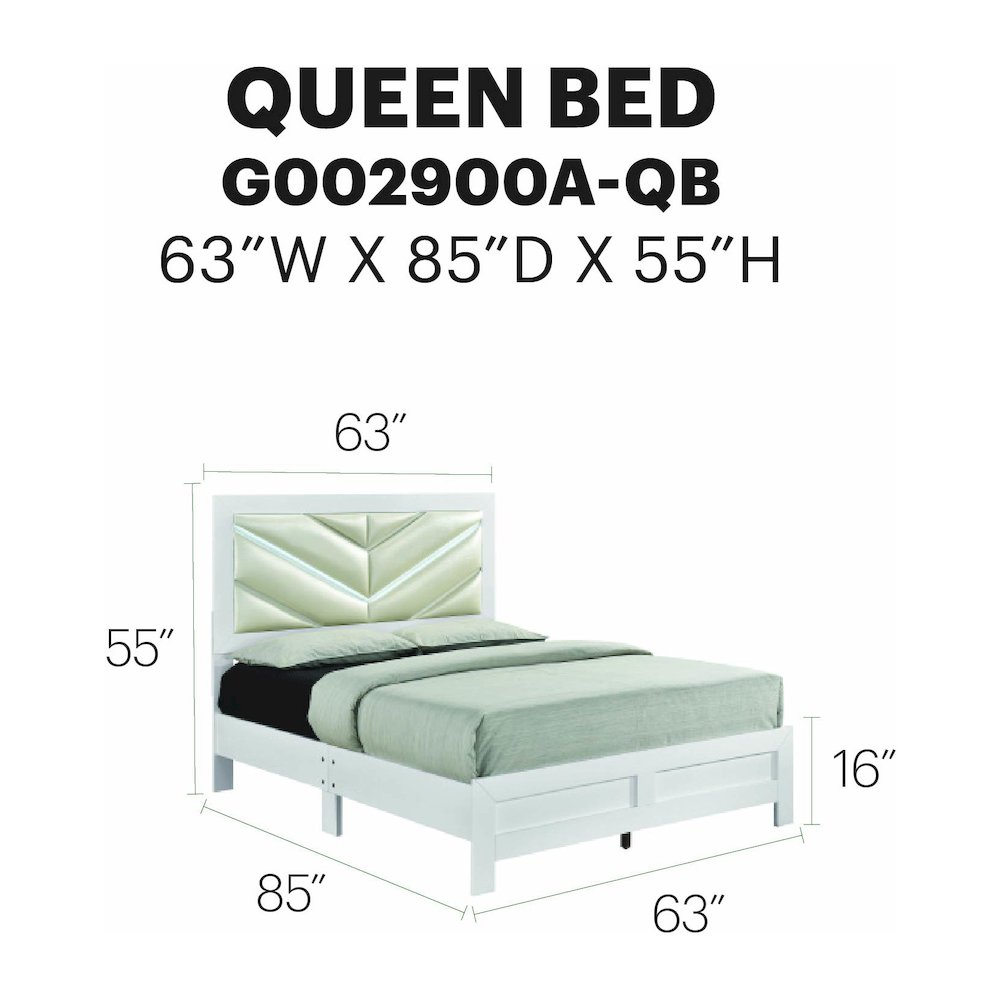 Glory Furniture Moreland Queen Bed, Sparkling White. Picture 9