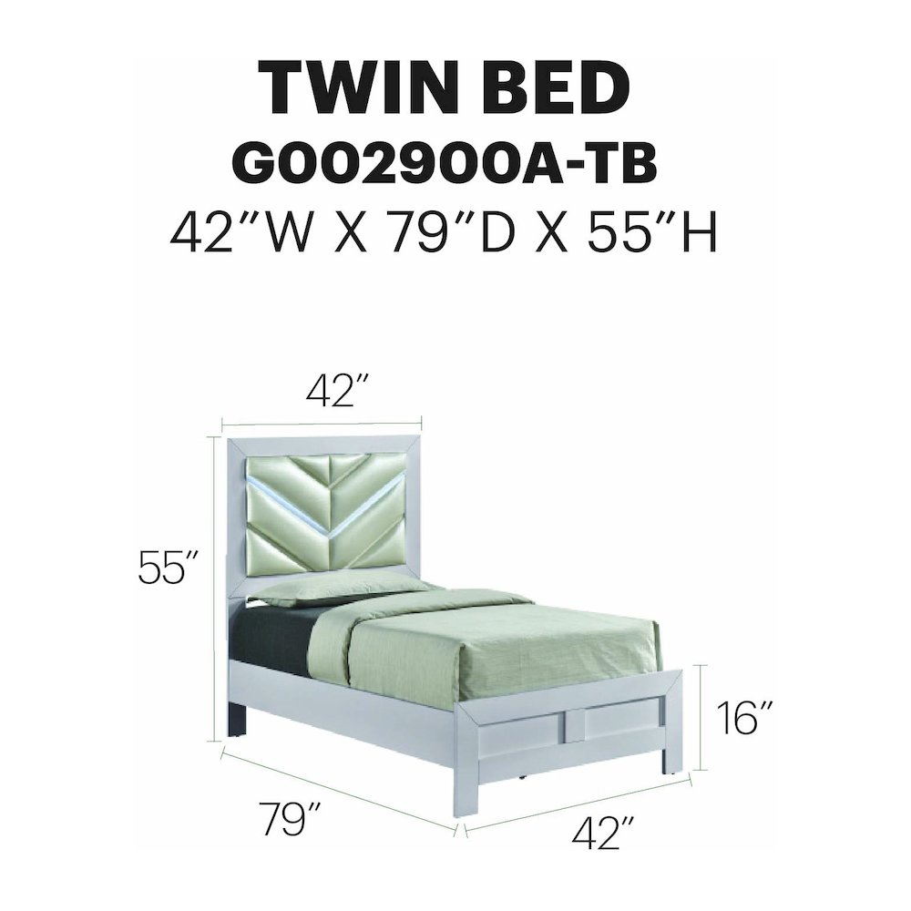 Glory Furniture Moreland Twin Bed, Sparkling White. Picture 9