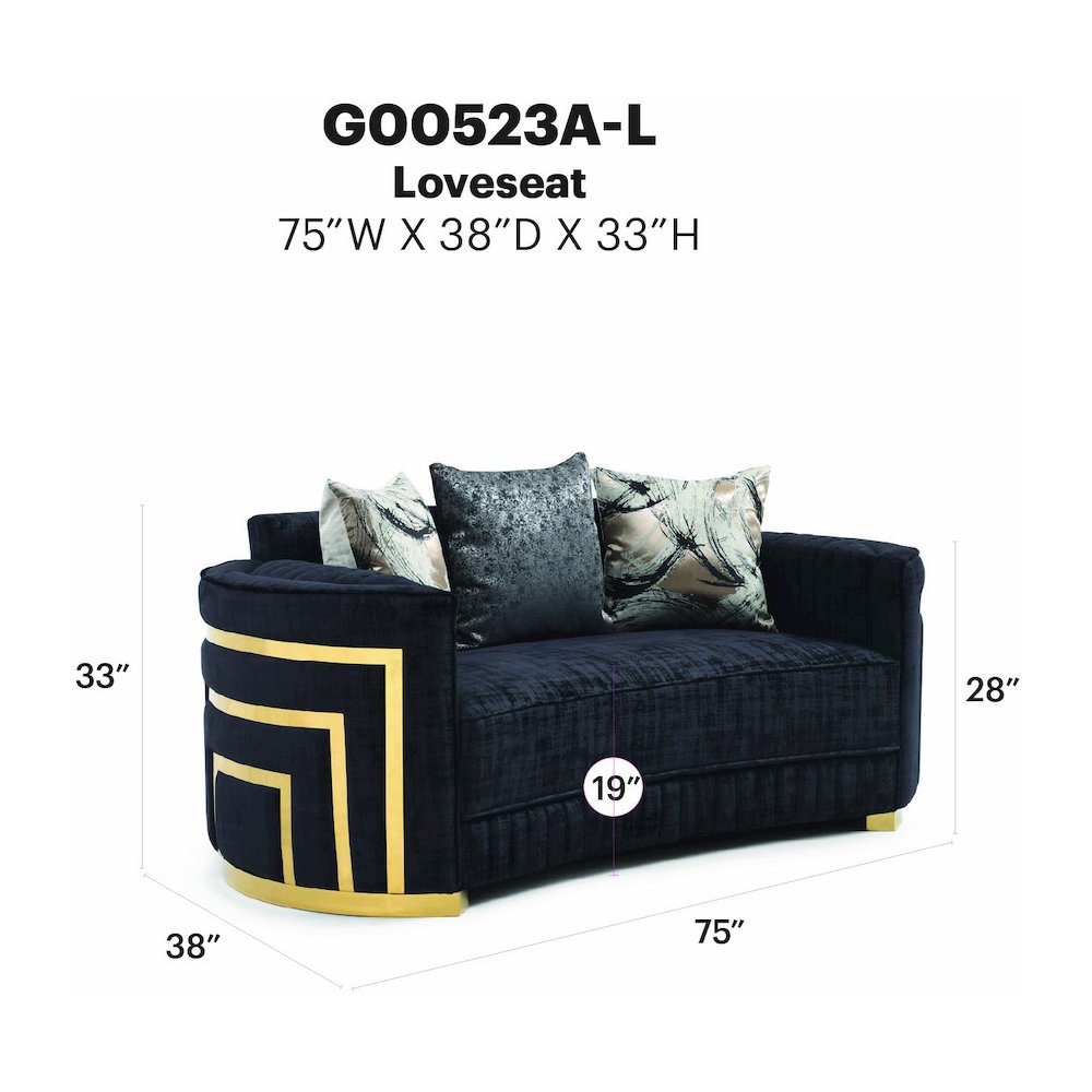 Contemporary Soledad Loveseat , Black. Picture 2