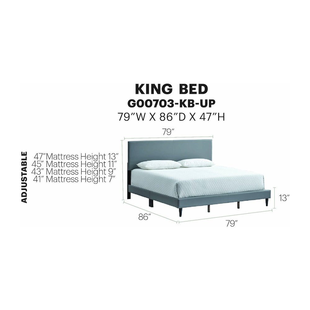 Baron King Size Platform Bed, Light Grey. Picture 7