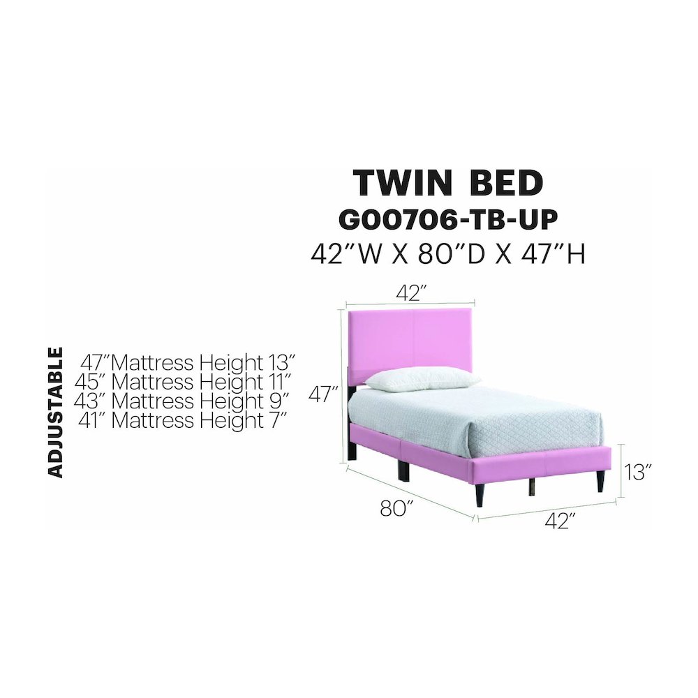 Baron Twin Platform Bed, Pink. Picture 7