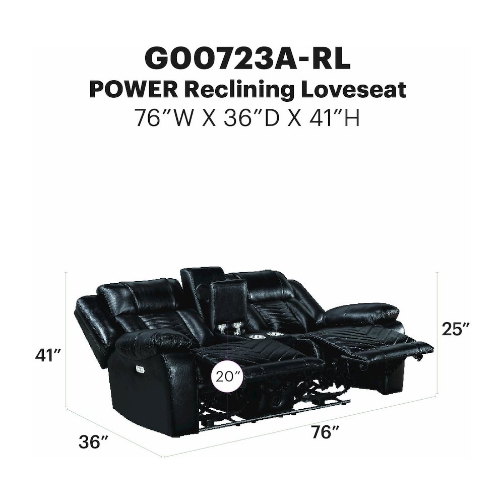 Sensa Power Reclining Loveseat.withBluetooth Speaker with Led Belt Black. Picture 4