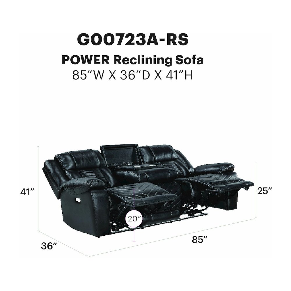 Sensa Power Reclining Sofa withTable withLed Belt Black. Picture 7