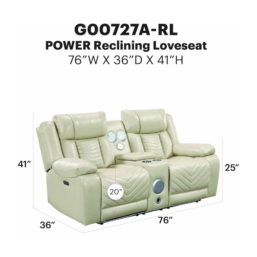 Sensa Power Reclining Loveseat.withBluetooth Speaker with Led Belt Beige. Picture 8
