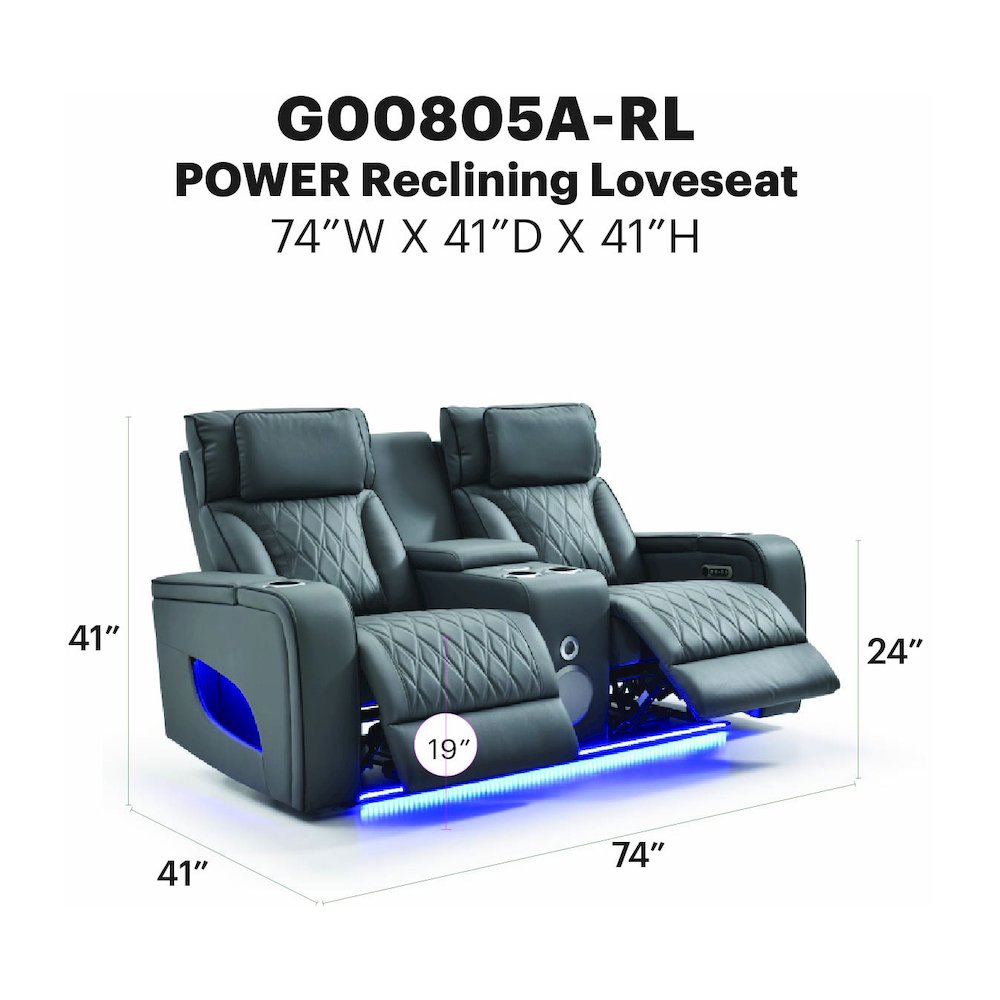 Glory Furniture Lumin Reclining Loveseat, Gray. Picture 10