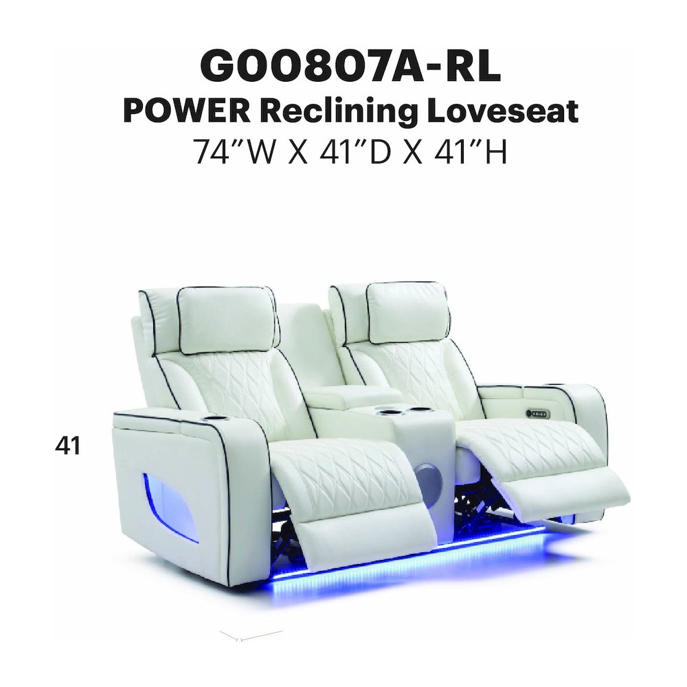 Glory Furniture Lumin Reclining Loveseat, White. Picture 10