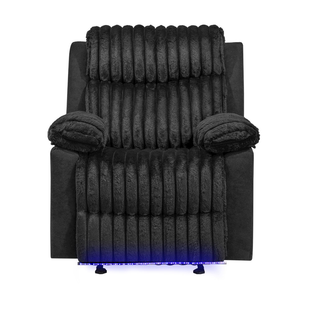 Plush Glider Recliner Chair with Led Belt Black. Picture 2