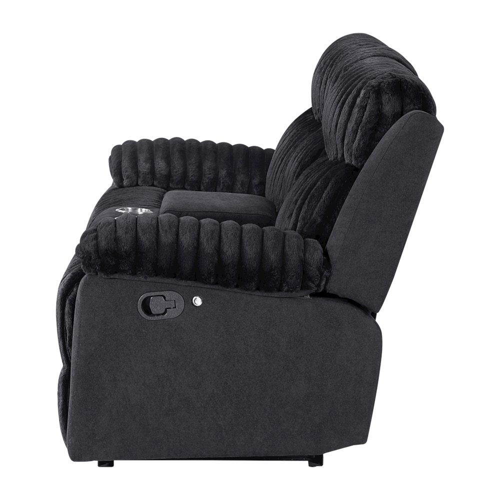 Plush Reclining Love Seat Black. Picture 4